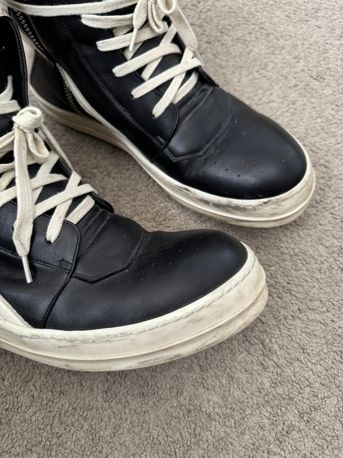 Rick Owens Black & White Geobasket High Top Sneakers