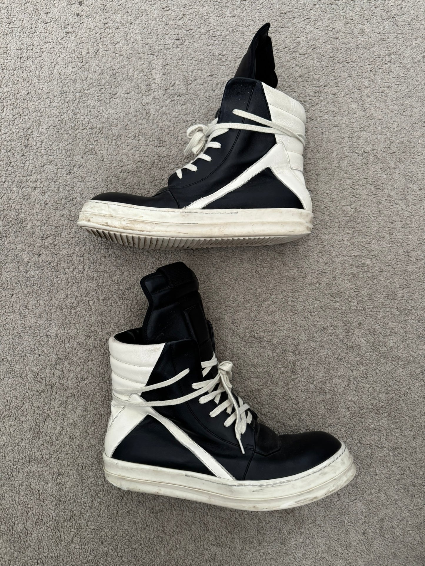 Rick Owens Black & White Geobasket High Top Sneakers
