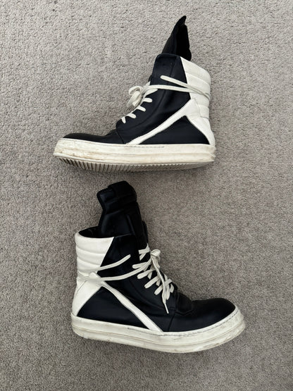 Rick Owens Black & White Geobasket High Top Sneakers
