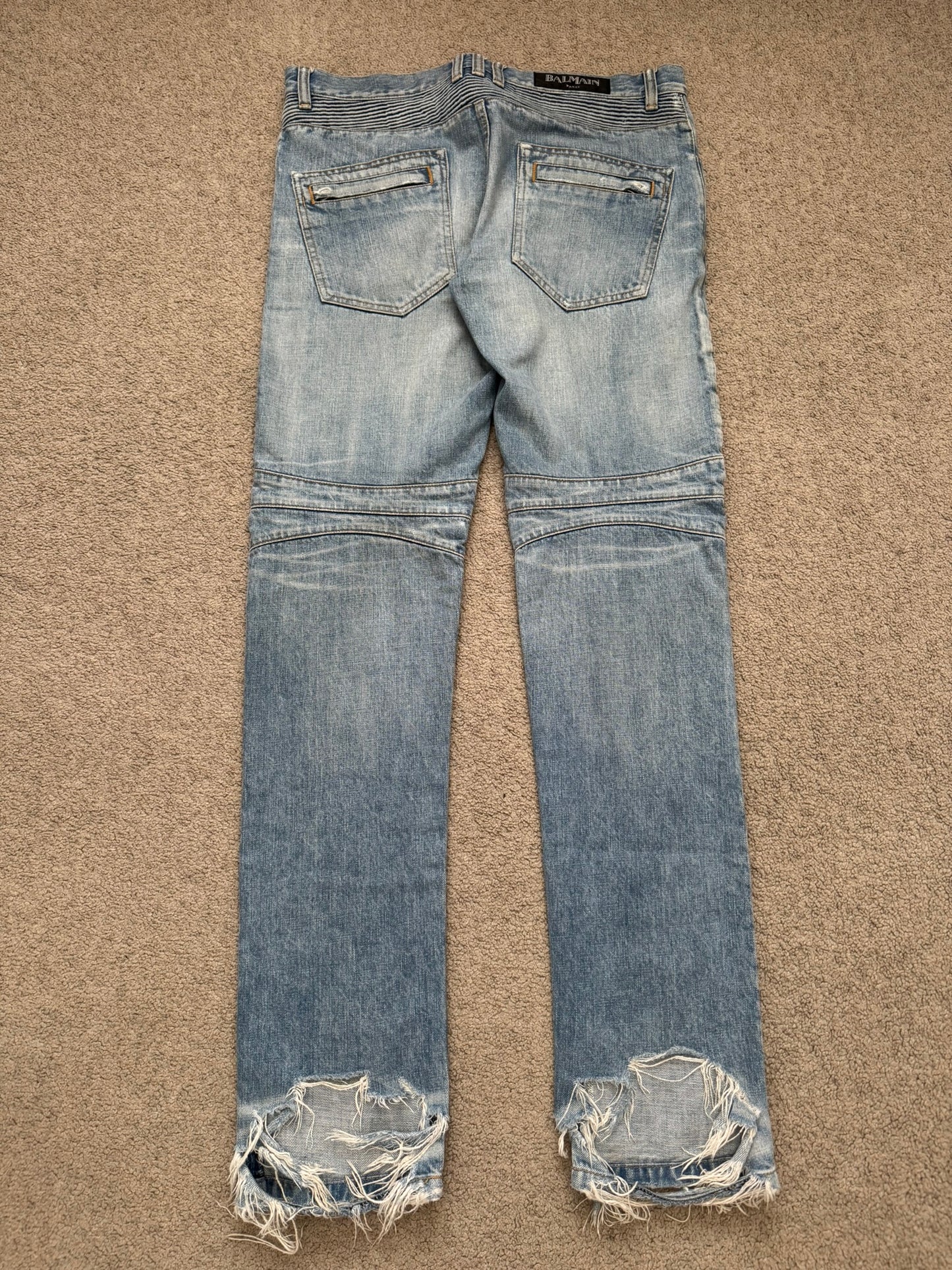 Balmain by Olivier Rousteing Distressed Zip Biker Denim Jeans