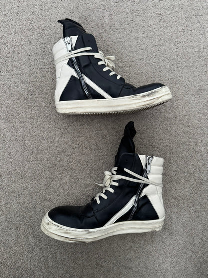 Rick Owens Black & White Geobasket High Top Sneakers