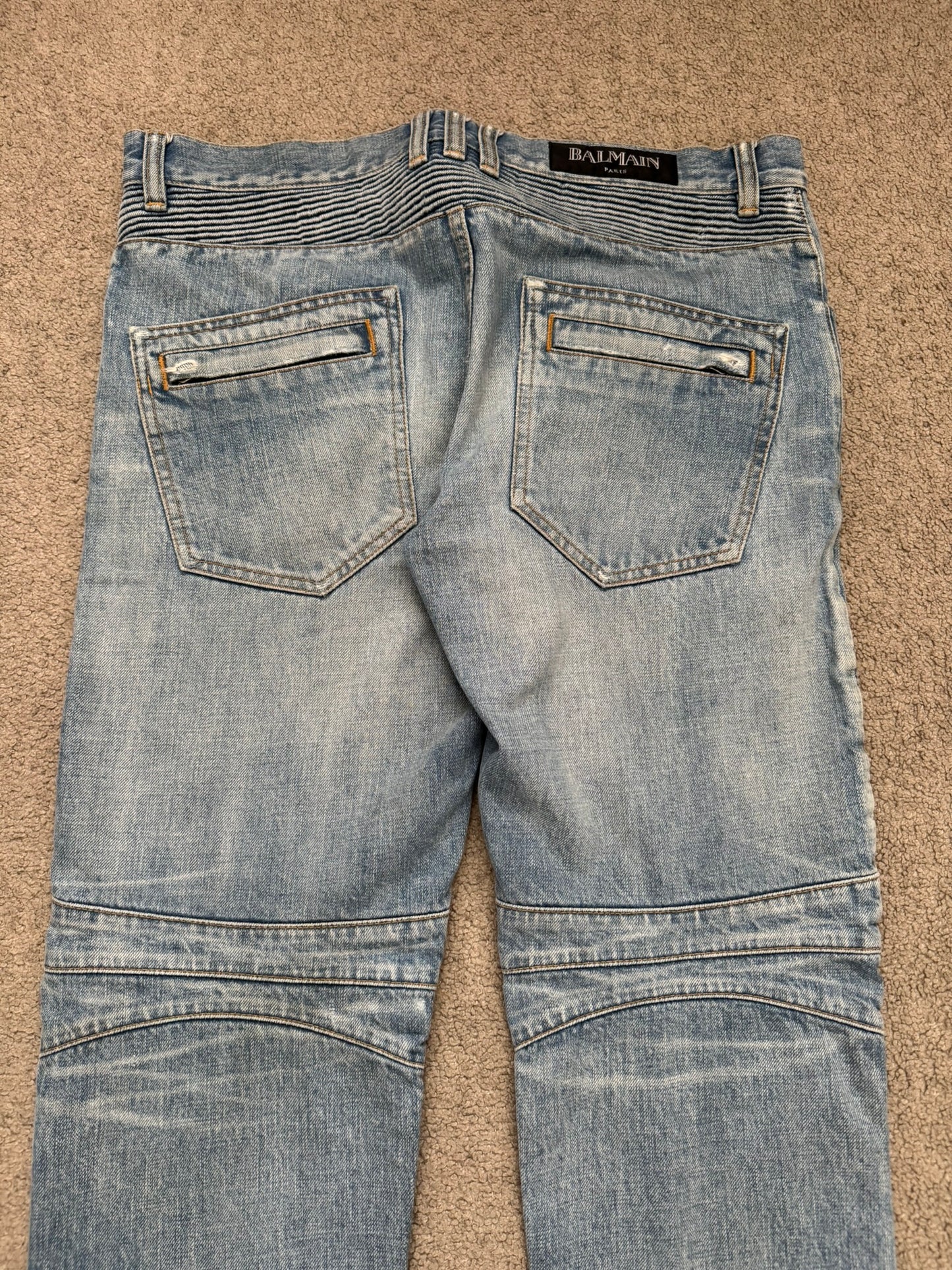 Balmain by Olivier Rousteing Distressed Zip Biker Denim Jeans