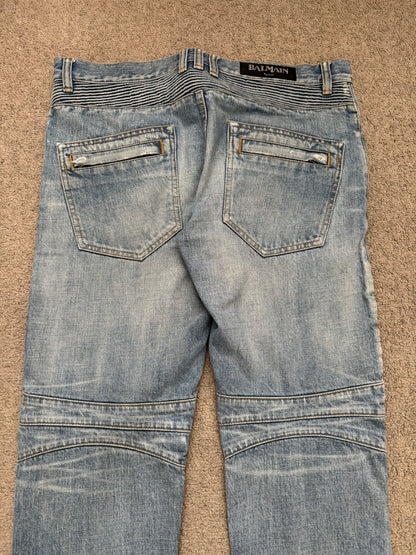 Balmain by Olivier Rousteing Distressed Zip Biker Denim Jeans