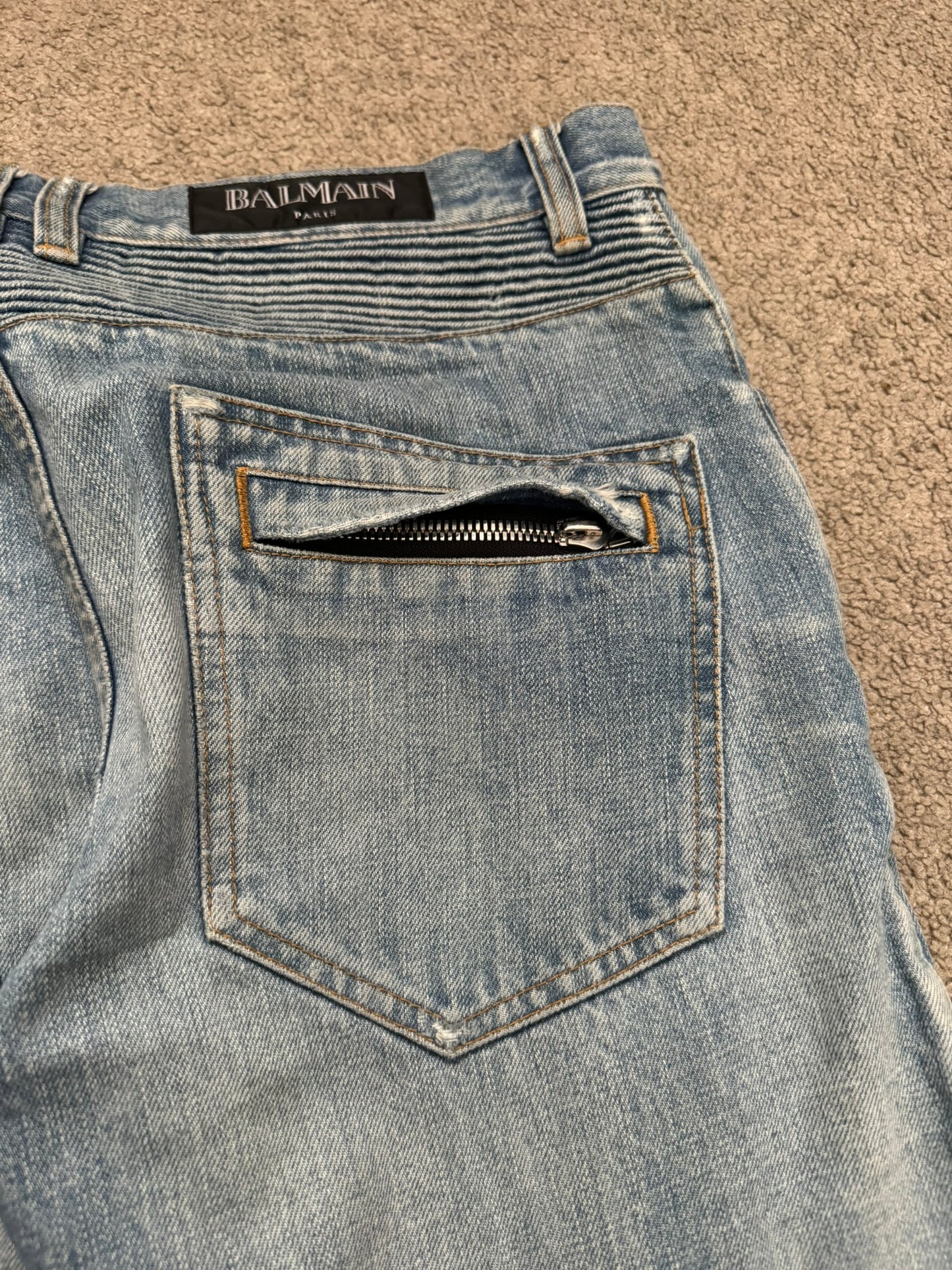 Balmain by Olivier Rousteing Distressed Zip Biker Denim Jeans