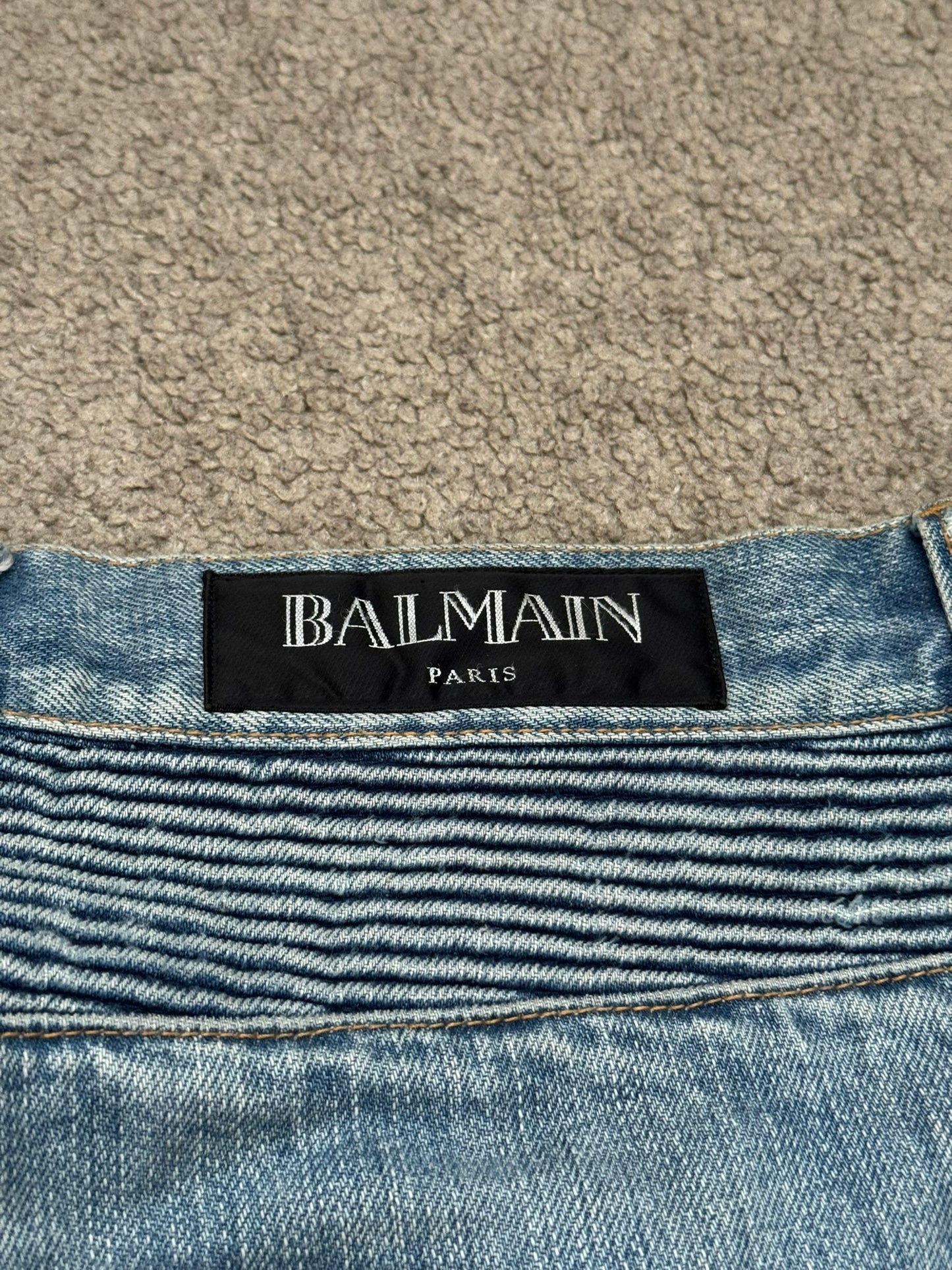 Balmain by Olivier Rousteing Distressed Zip Biker Denim Jeans