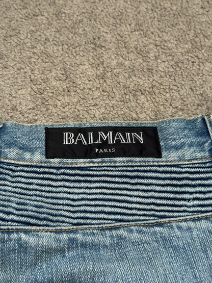 Balmain by Olivier Rousteing Distressed Zip Biker Denim Jeans