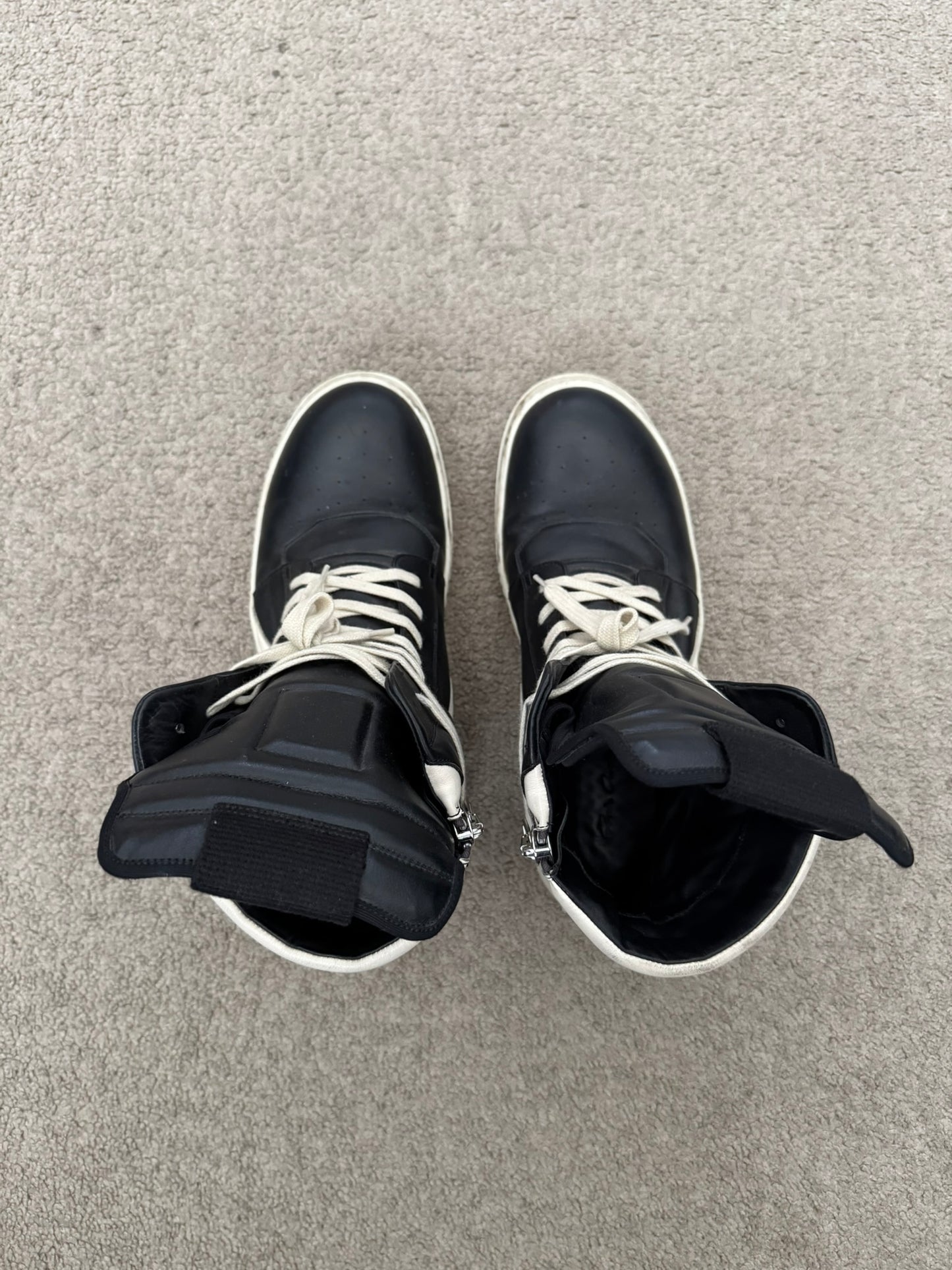 Rick Owens Black & White Geobasket High Top Sneakers