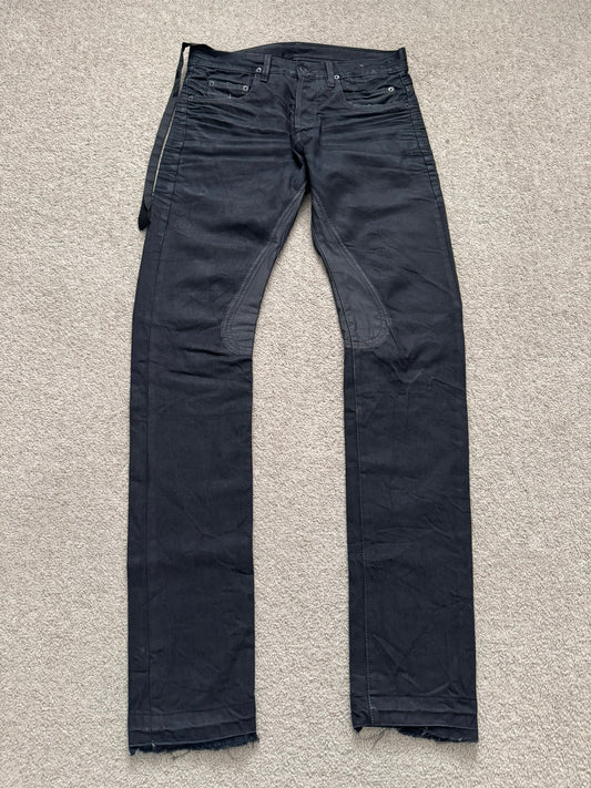 SS09 Rick Owens DRKSHDW "Strutter" Black Nylon Panel Detroit Cut Denim Jeans