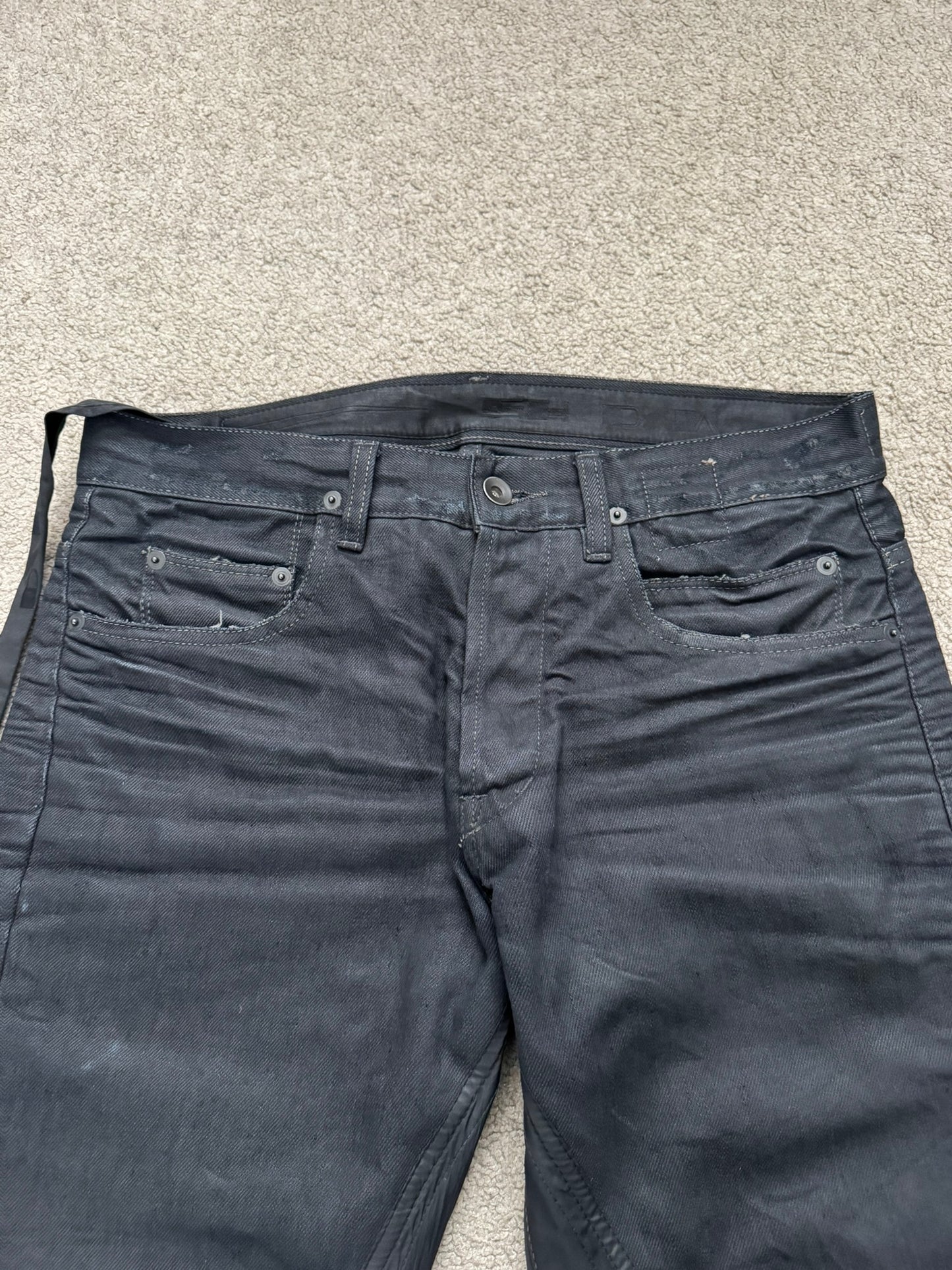 SS09 Rick Owens DRKSHDW "Strutter" Black Nylon Panel Detroit Cut Denim Jeans