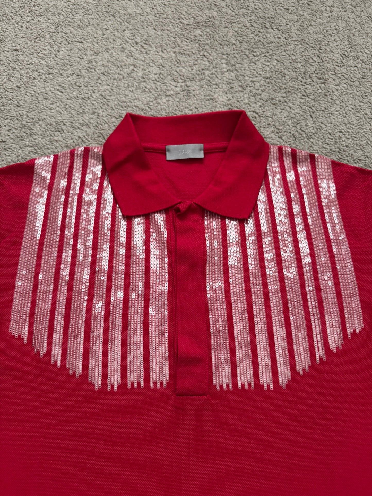 AW06 Dior Homme by Hedi Slimane Red Sequin Polo Shirt