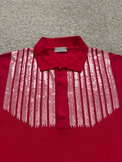 AW06 Dior Homme by Hedi Slimane Red Sequin Polo Shirt