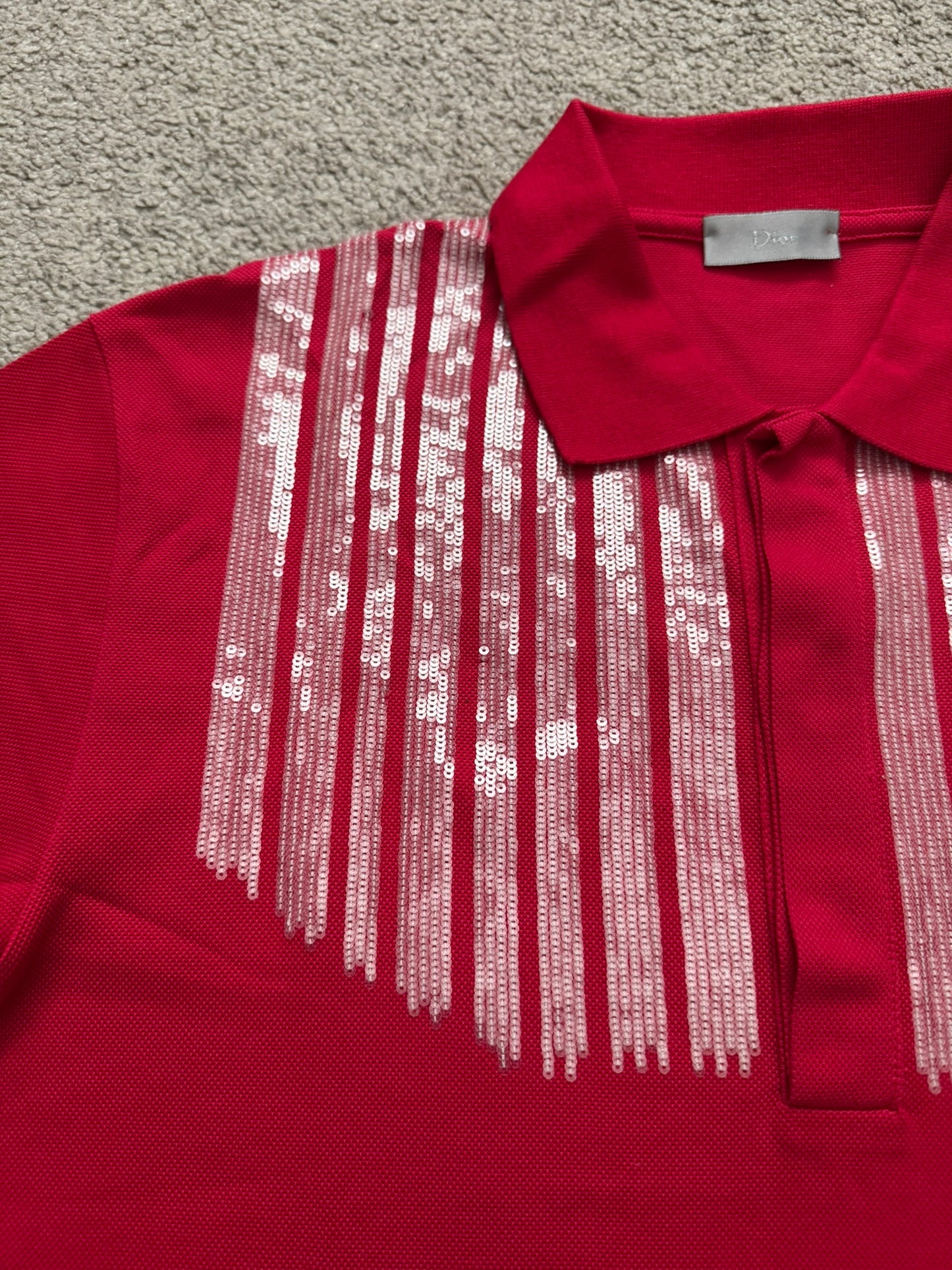 AW06 Dior Homme by Hedi Slimane Red Sequin Polo Shirt