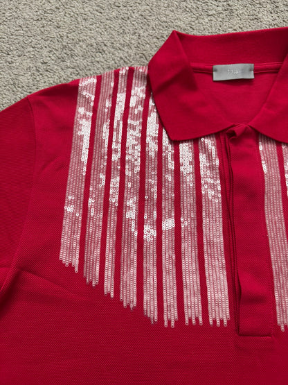AW06 Dior Homme by Hedi Slimane Red Sequin Polo Shirt