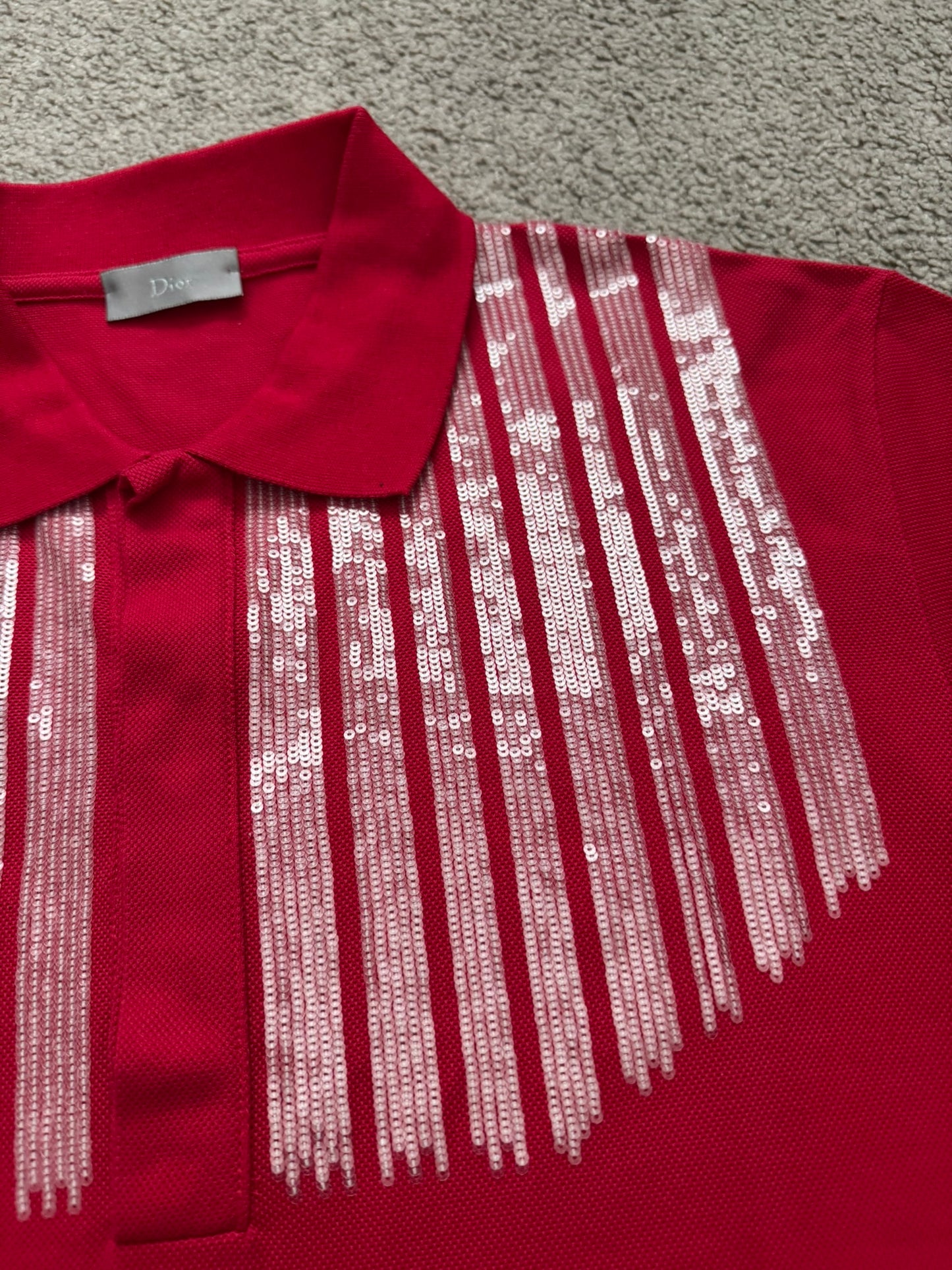 AW06 Dior Homme by Hedi Slimane Red Sequin Polo Shirt