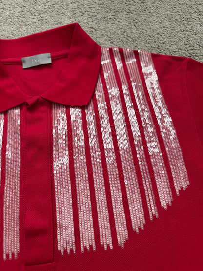 AW06 Dior Homme by Hedi Slimane Red Sequin Polo Shirt