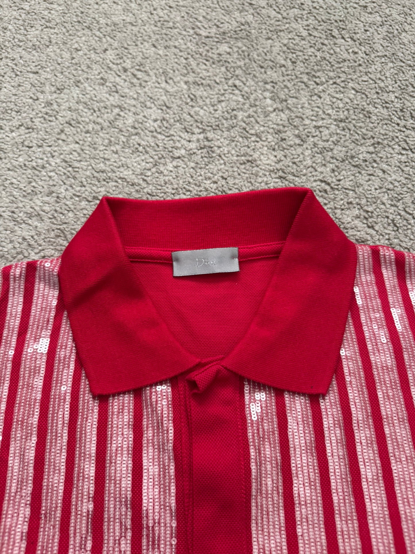 AW06 Dior Homme by Hedi Slimane Red Sequin Polo Shirt