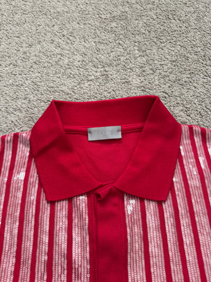 AW06 Dior Homme by Hedi Slimane Red Sequin Polo Shirt
