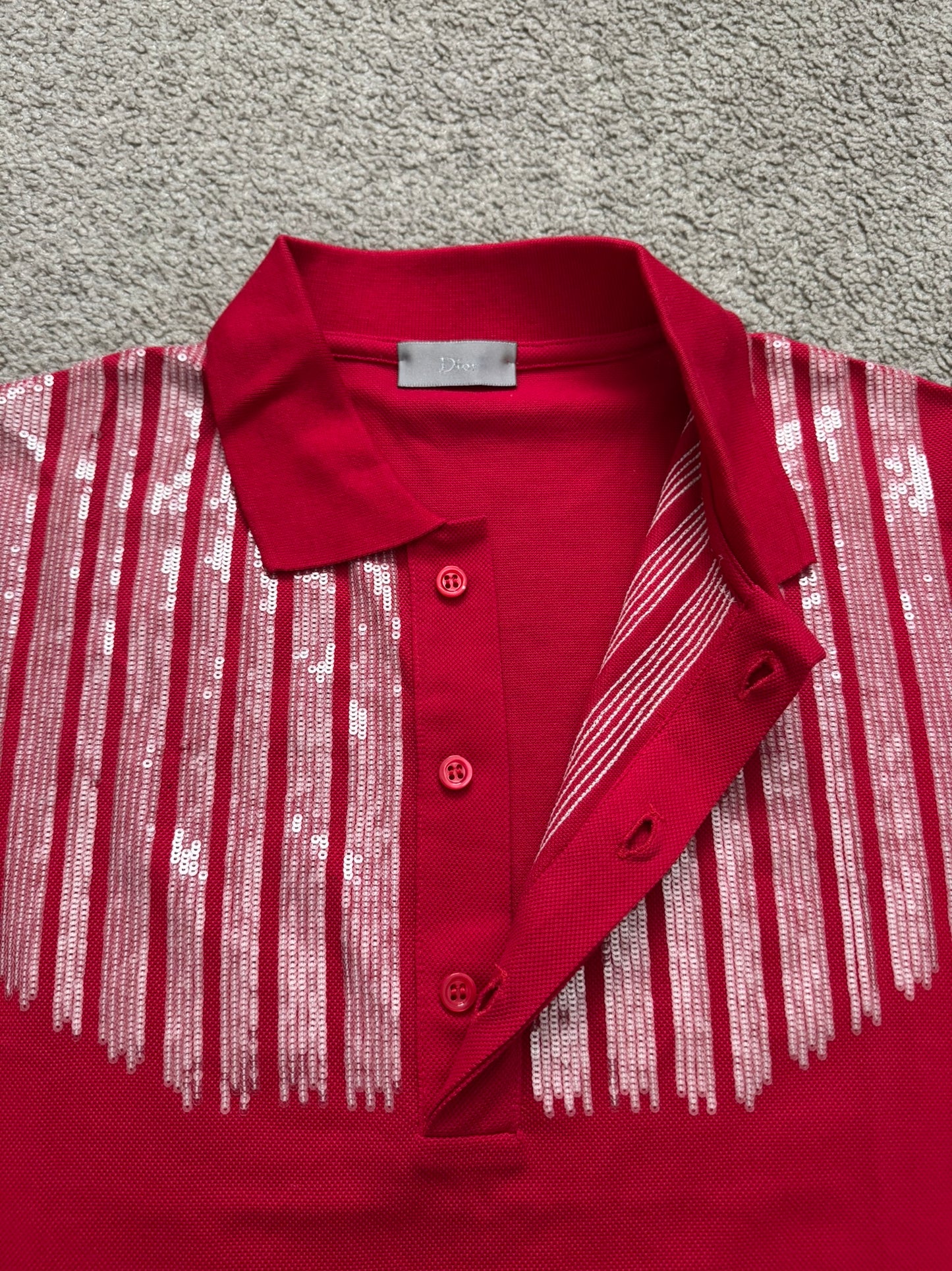 AW06 Dior Homme by Hedi Slimane Red Sequin Polo Shirt