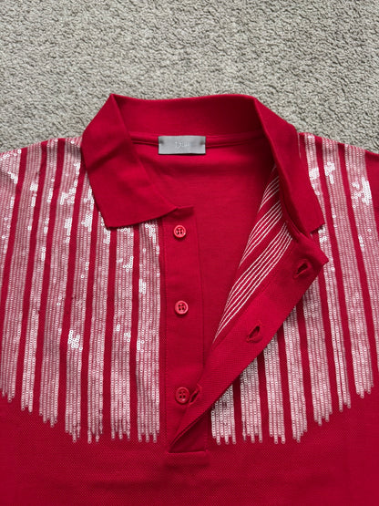 AW06 Dior Homme by Hedi Slimane Red Sequin Polo Shirt