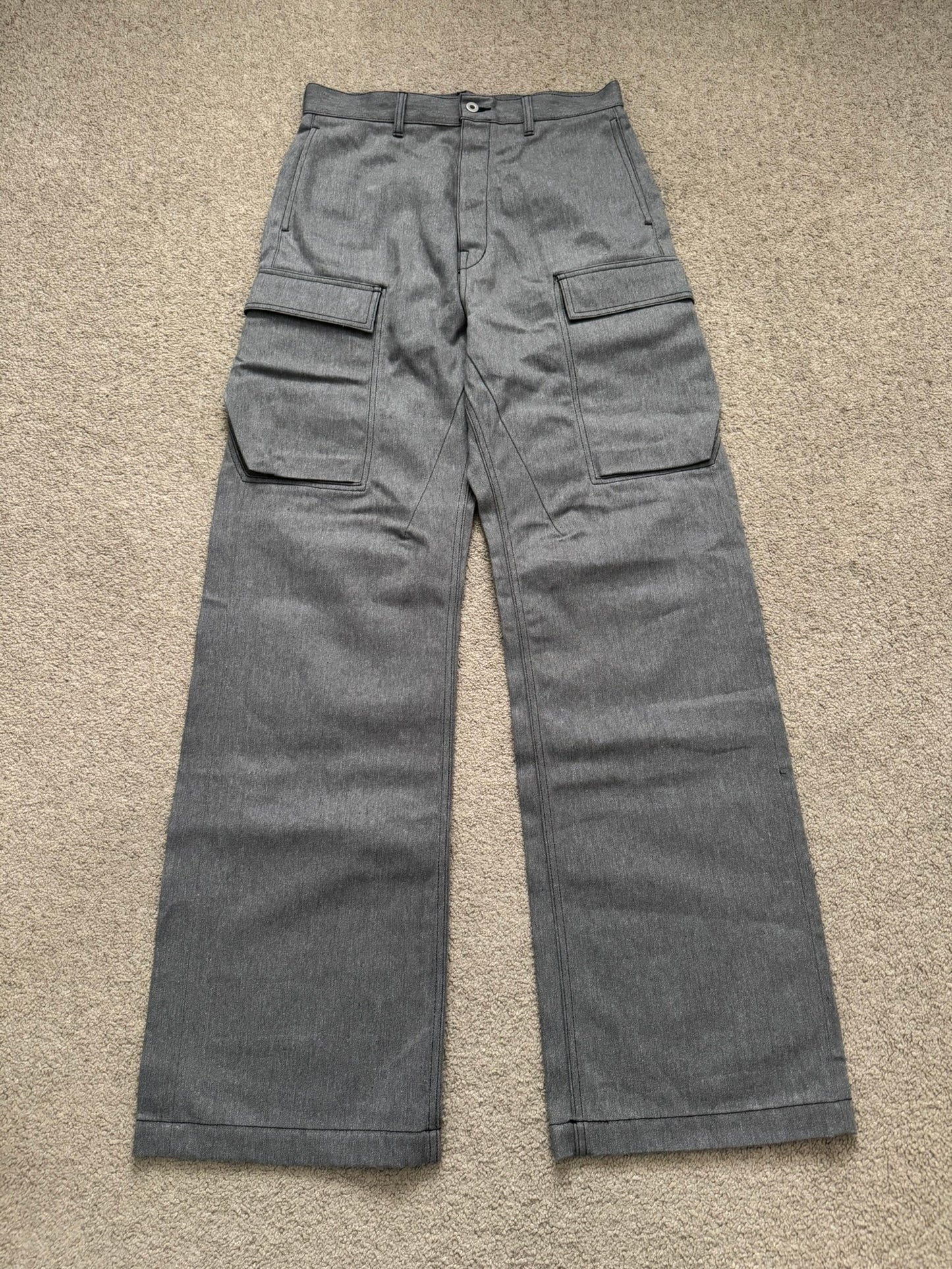 SS23 Rick Owens DRKSHDW MIJ Grey Selvedge Geth Cut Cargo Denim Jeans