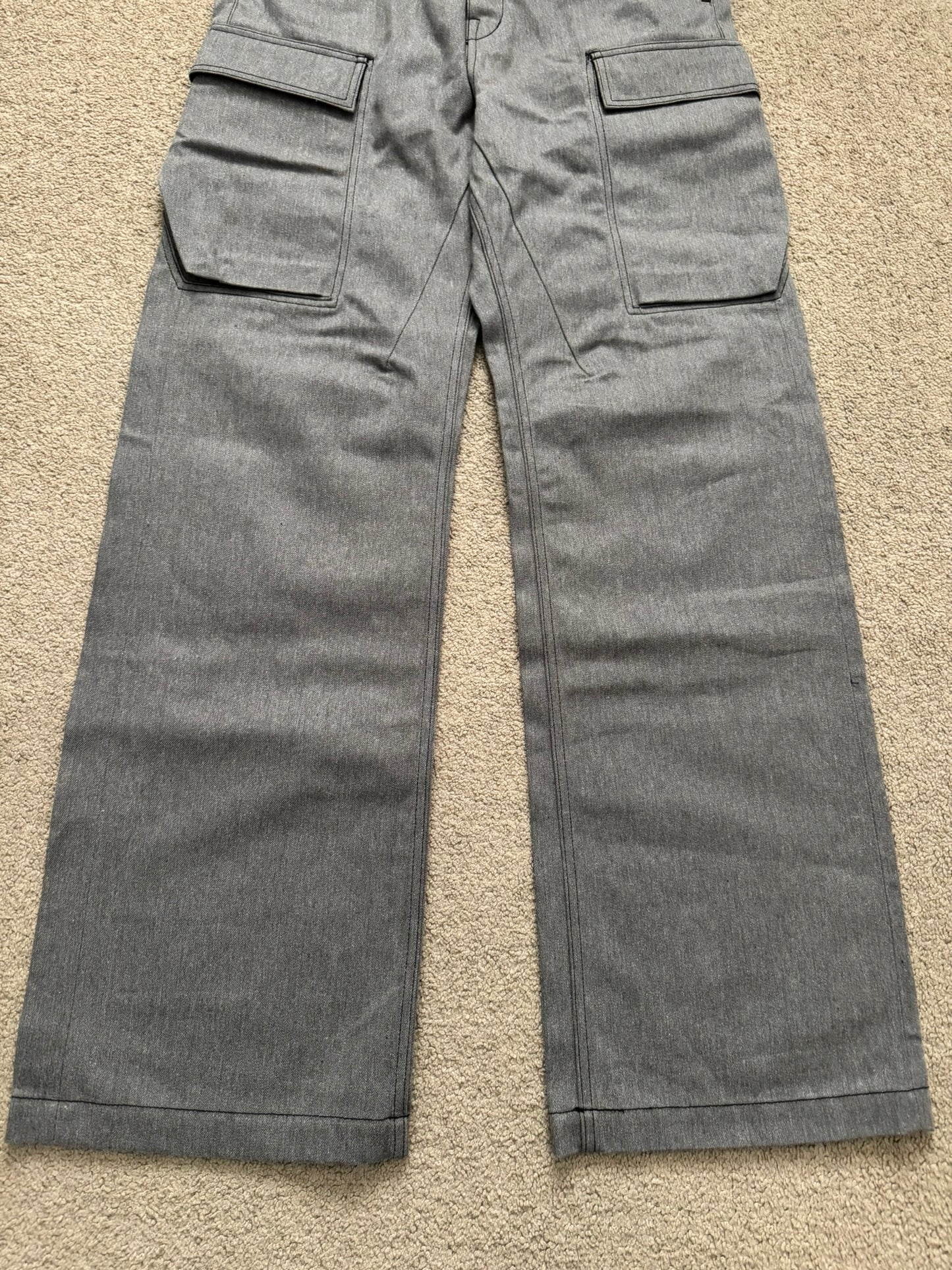 SS23 Rick Owens DRKSHDW MIJ Grey Selvedge Geth Cut Cargo Denim Jeans