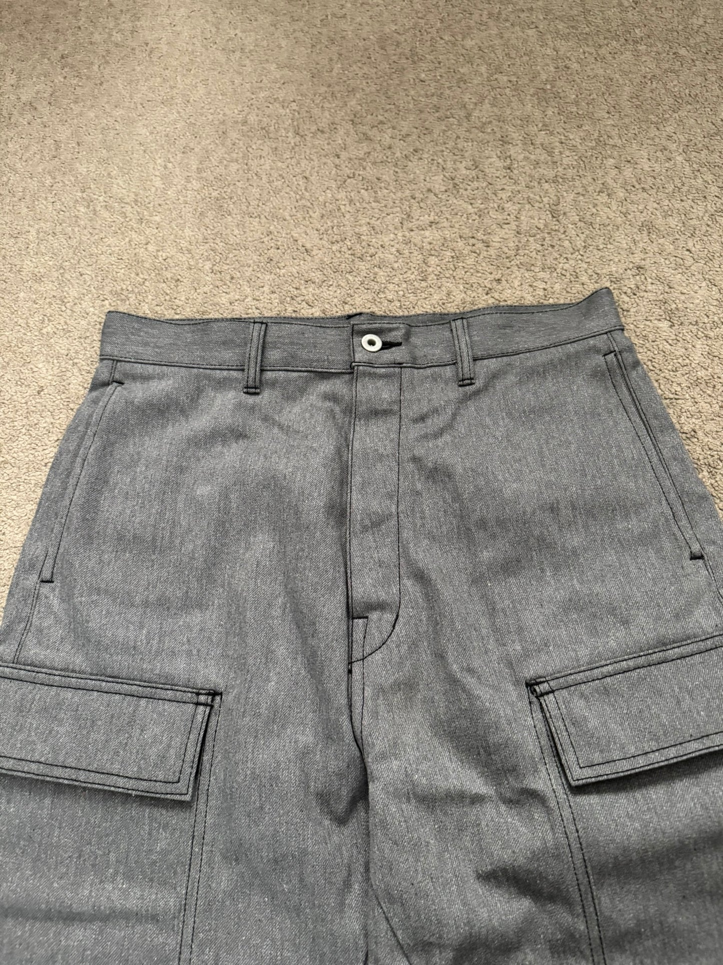 SS23 Rick Owens DRKSHDW MIJ Grey Selvedge Geth Cut Cargo Denim Jeans