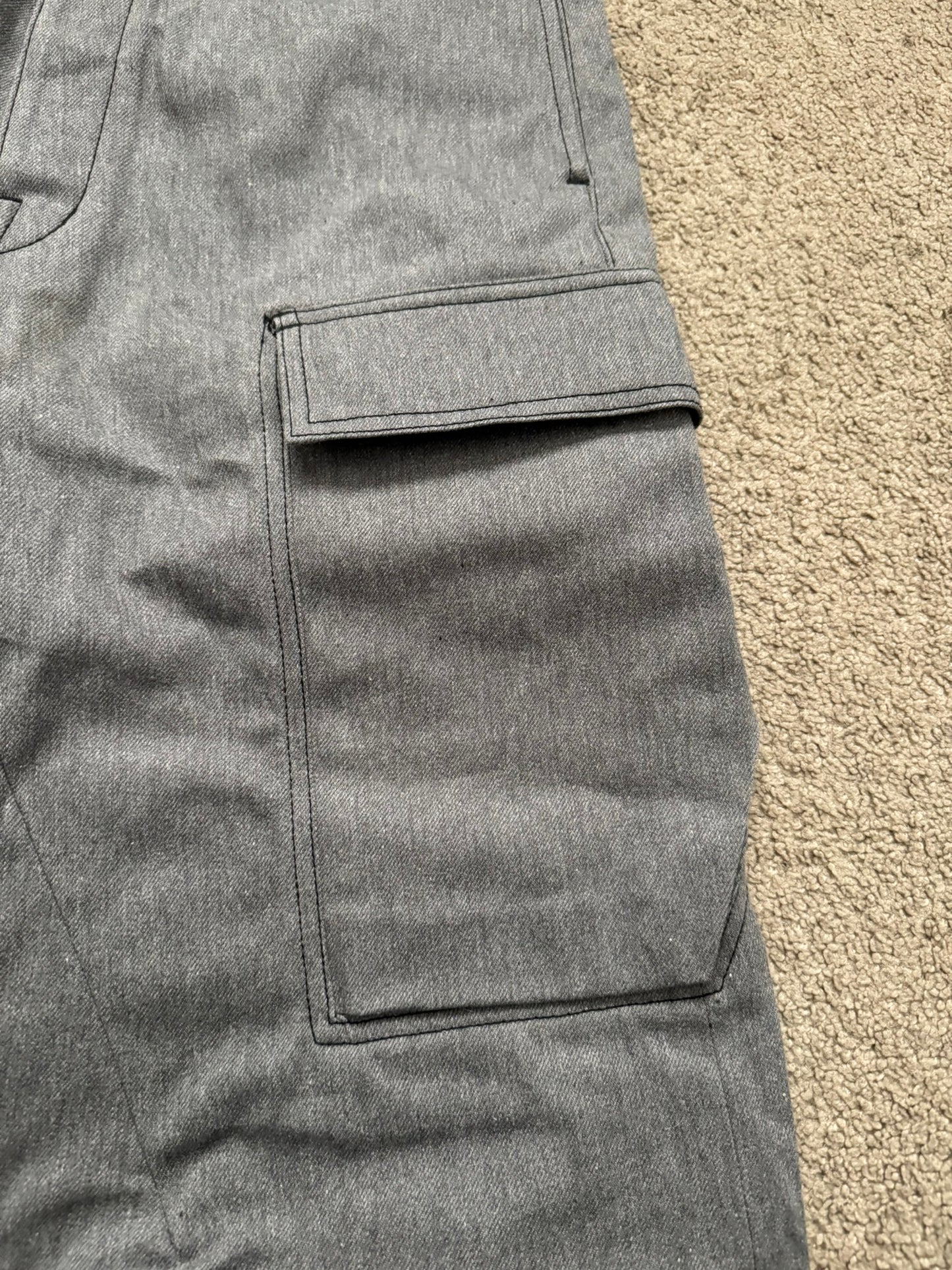 SS23 Rick Owens DRKSHDW MIJ Grey Selvedge Geth Cut Cargo Denim Jeans