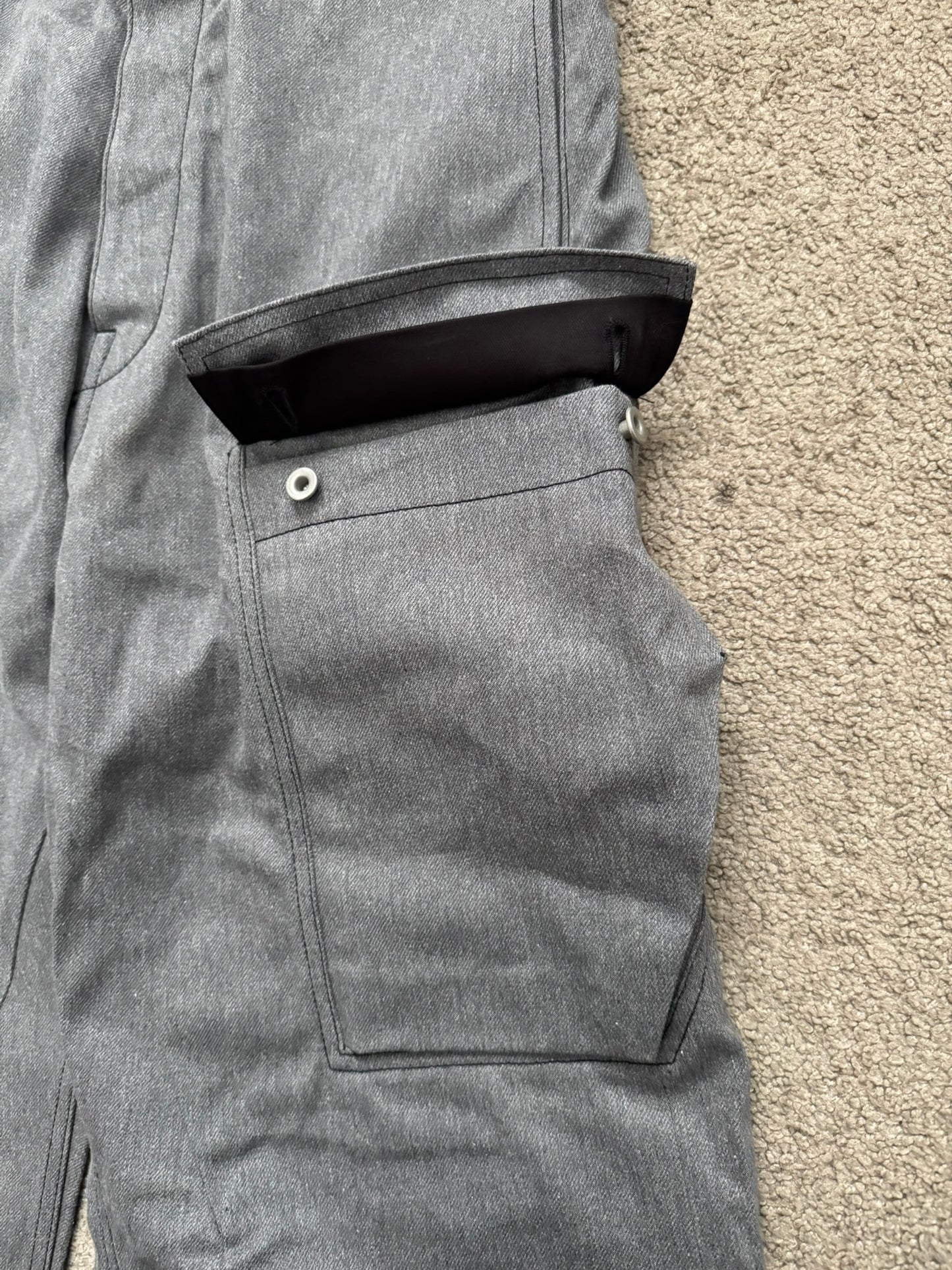 SS23 Rick Owens DRKSHDW MIJ Grey Selvedge Geth Cut Cargo Denim Jeans