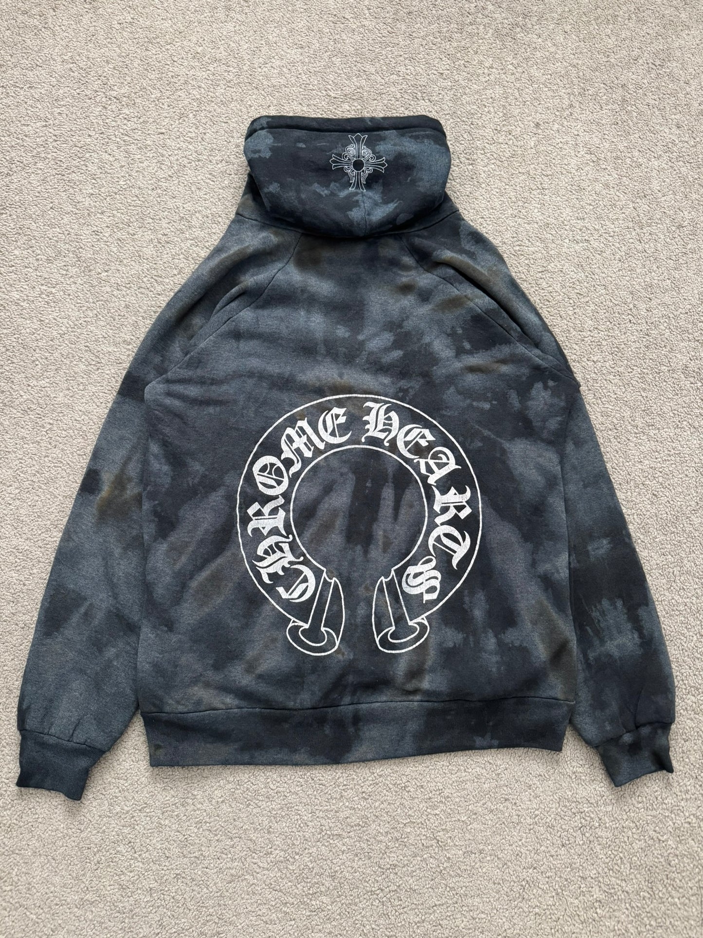 Vintage Chrome Hearts Horseshoe Dyed Thermal Pullover Hoodie