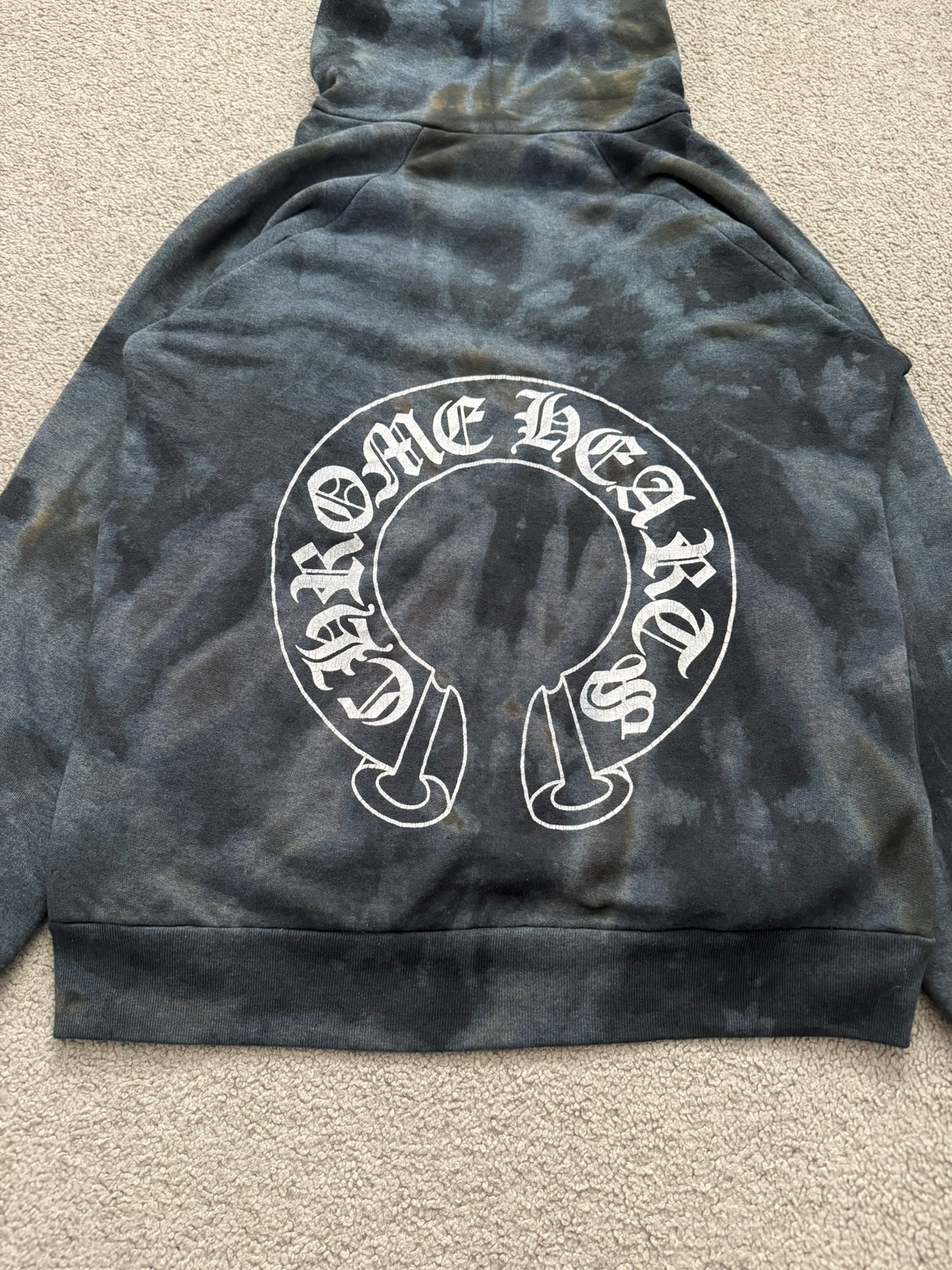 Vintage Chrome Hearts Horseshoe Dyed Thermal Pullover Hoodie