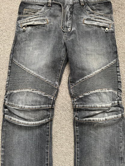 Balmain by Christophe Decarnin Grey Faded Zip Biker Denim Jeans