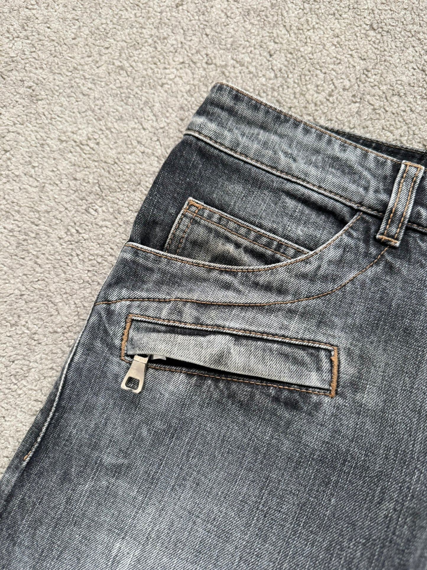 Balmain by Christophe Decarnin Grey Faded Zip Biker Denim Jeans