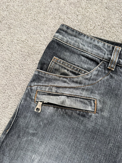 Balmain by Christophe Decarnin Grey Faded Zip Biker Denim Jeans