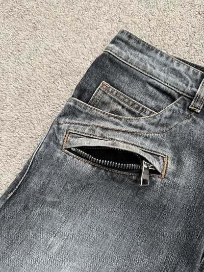 Balmain by Christophe Decarnin Grey Faded Zip Biker Denim Jeans