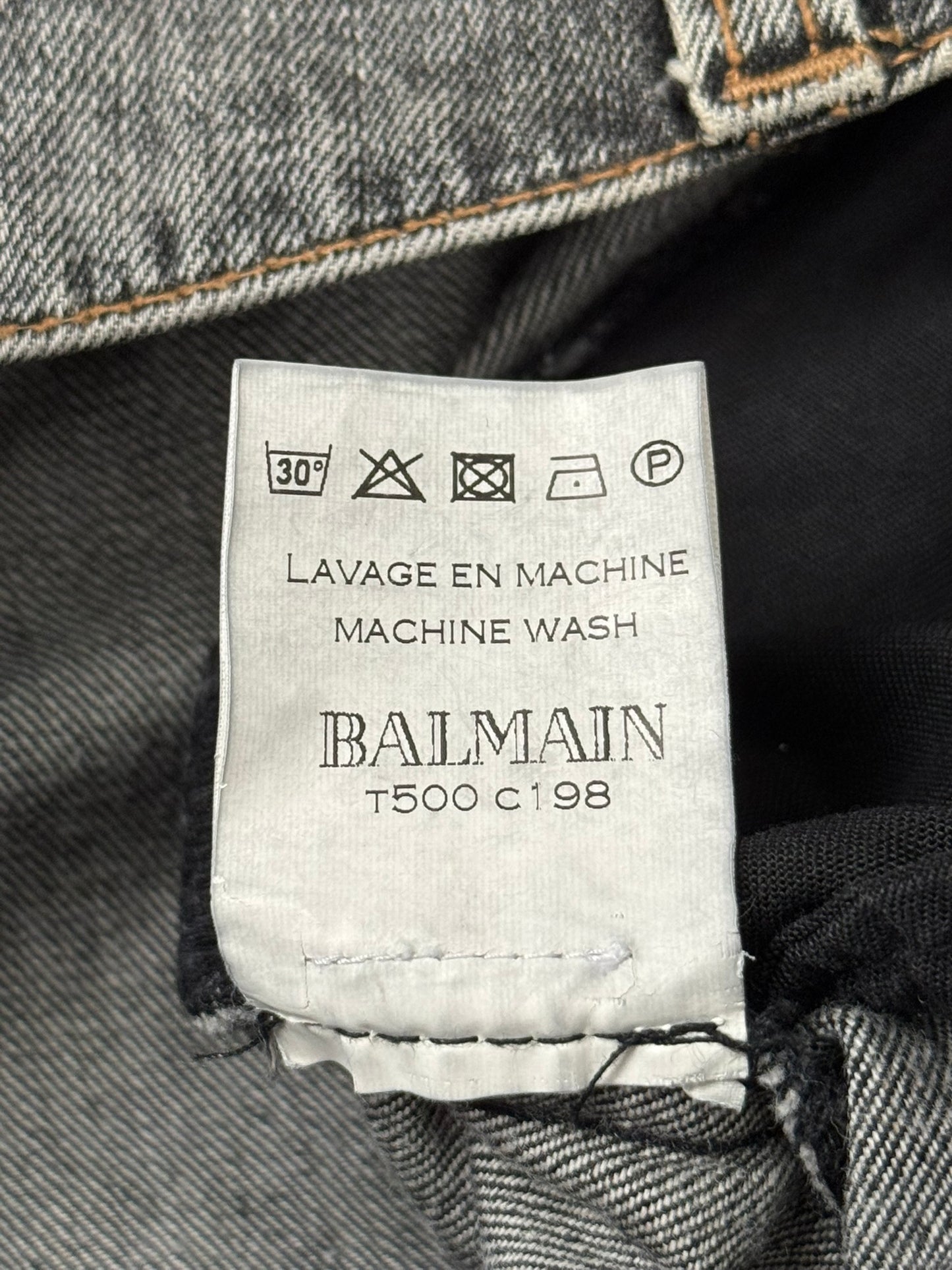 Balmain by Christophe Decarnin Grey Faded Zip Biker Denim Jeans