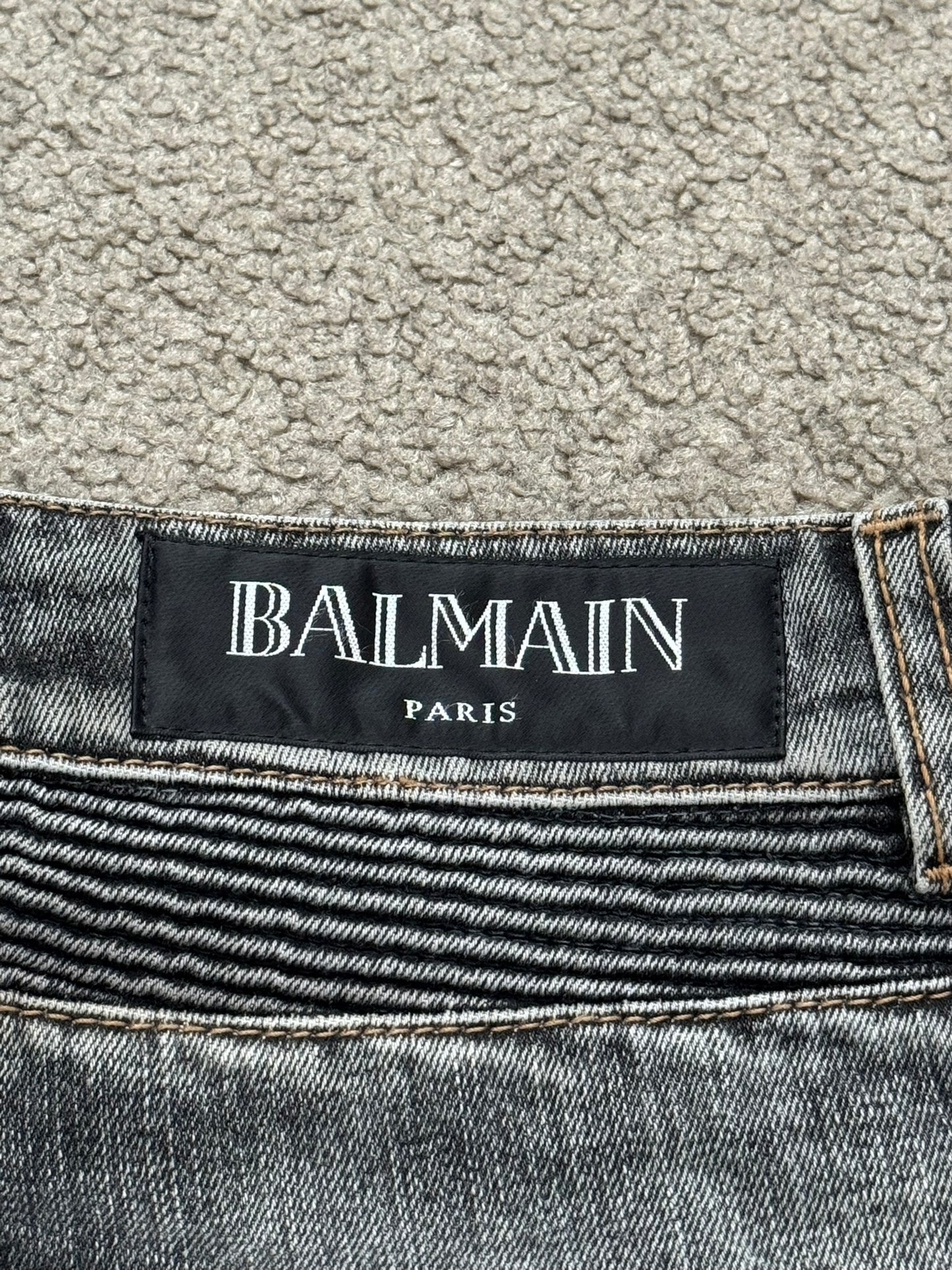 Balmain by Christophe Decarnin Grey Faded Zip Biker Denim Jeans