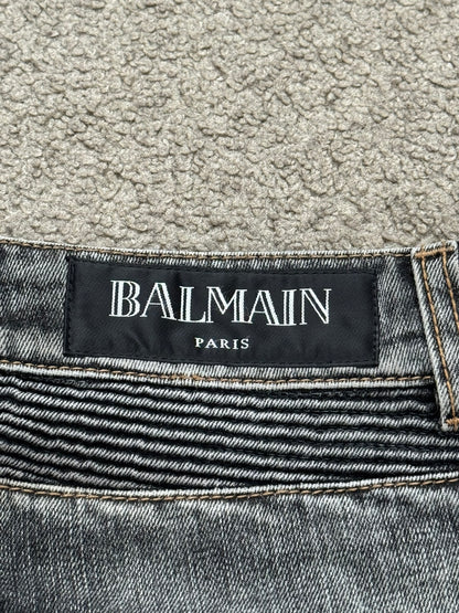 Balmain by Christophe Decarnin Grey Faded Zip Biker Denim Jeans