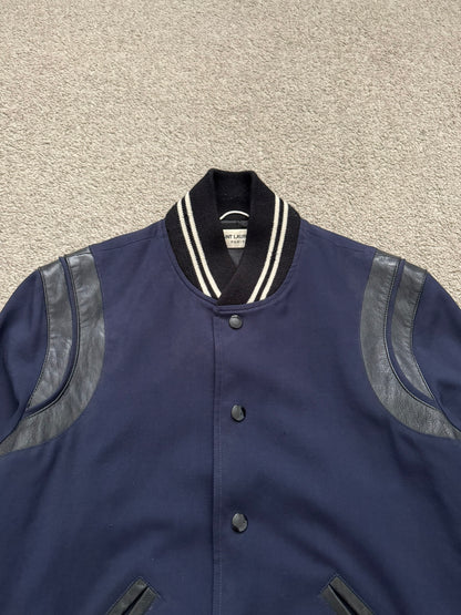 FW14 Saint Laurent by Hedi Slimane Navy Teddy Varsity Bomber Jacket