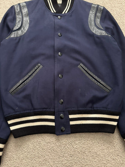 FW14 Saint Laurent by Hedi Slimane Navy Teddy Varsity Bomber Jacket
