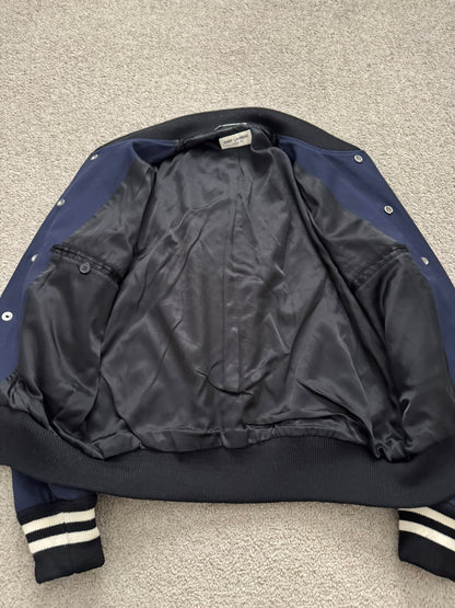 FW14 Saint Laurent by Hedi Slimane Navy Teddy Varsity Bomber Jacket