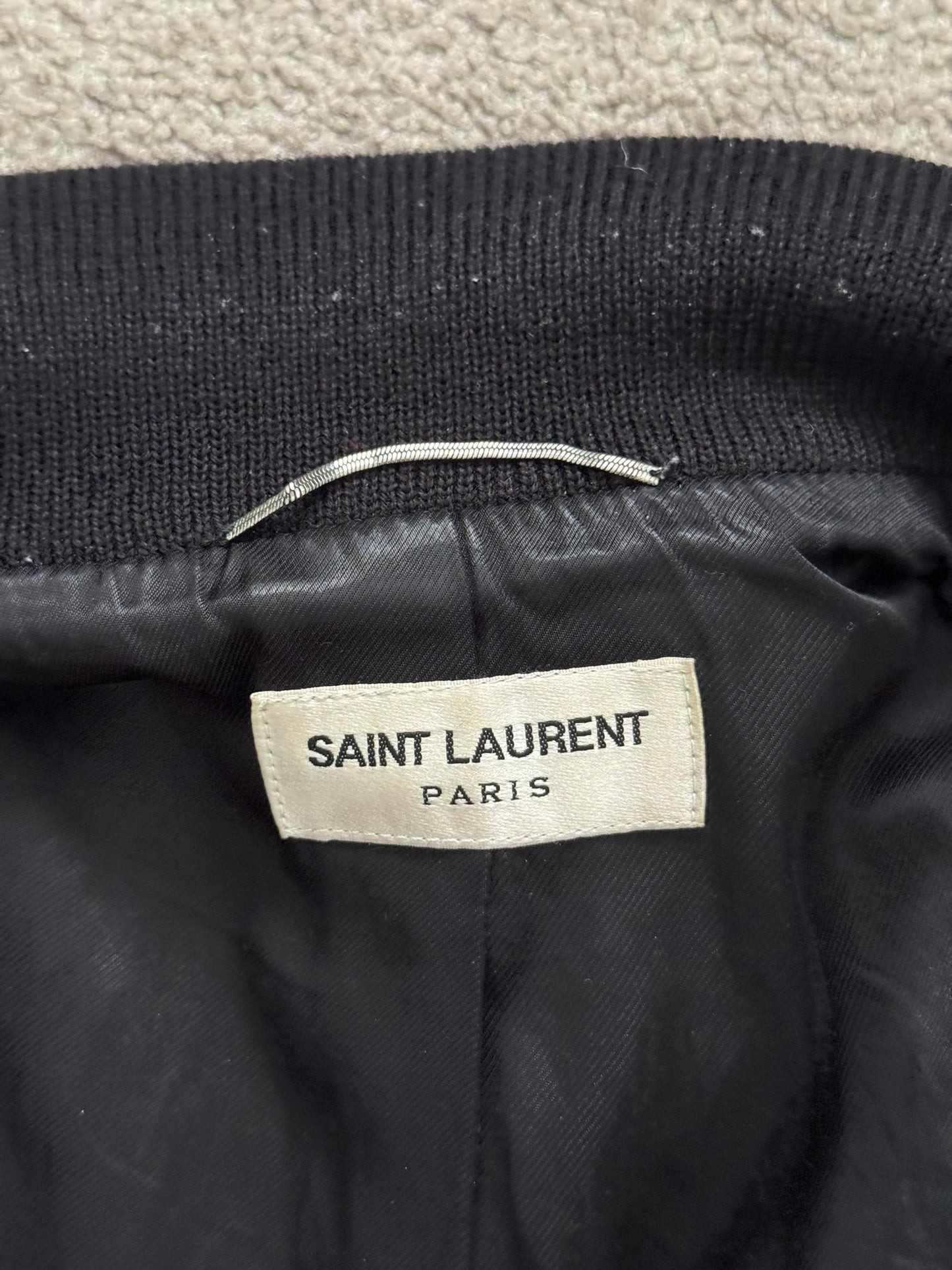 FW14 Saint Laurent by Hedi Slimane Navy Teddy Varsity Bomber Jacket