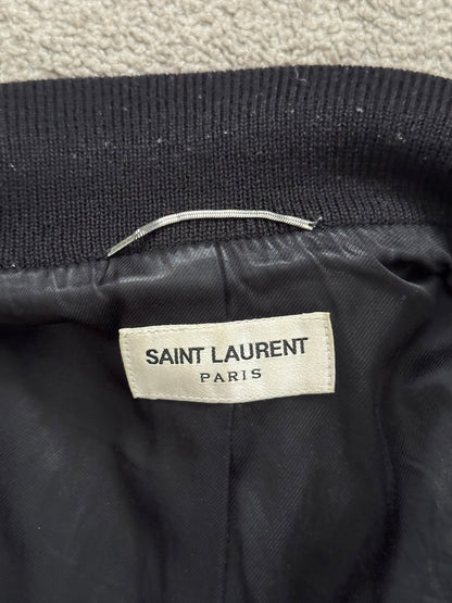 FW14 Saint Laurent by Hedi Slimane Navy Teddy Varsity Bomber Jacket