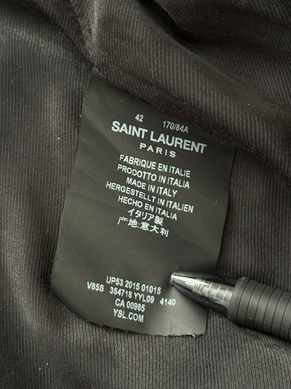 FW14 Saint Laurent by Hedi Slimane Navy Teddy Varsity Bomber Jacket