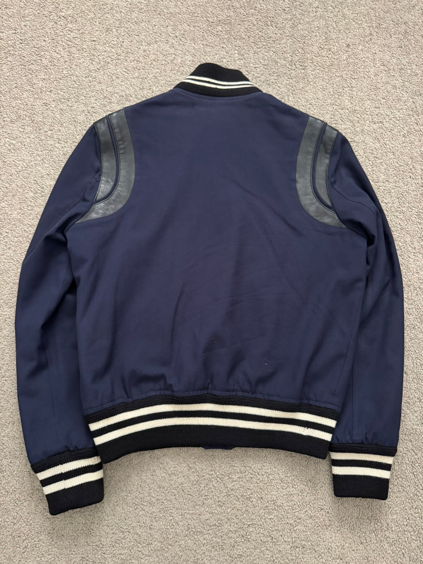 FW14 Saint Laurent by Hedi Slimane Navy Teddy Varsity Bomber Jacket