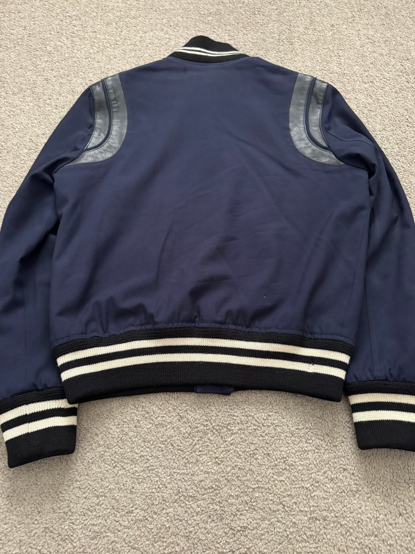 FW14 Saint Laurent by Hedi Slimane Navy Teddy Varsity Bomber Jacket