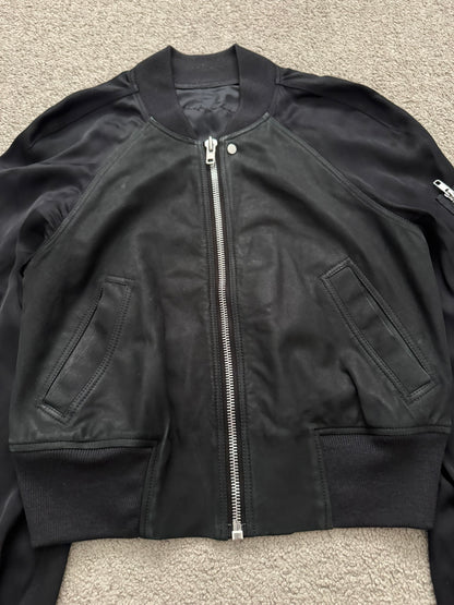 SS16 Rick Owens Mainline "Cyclops" Lamb Leather Cropped Bomber Jacket