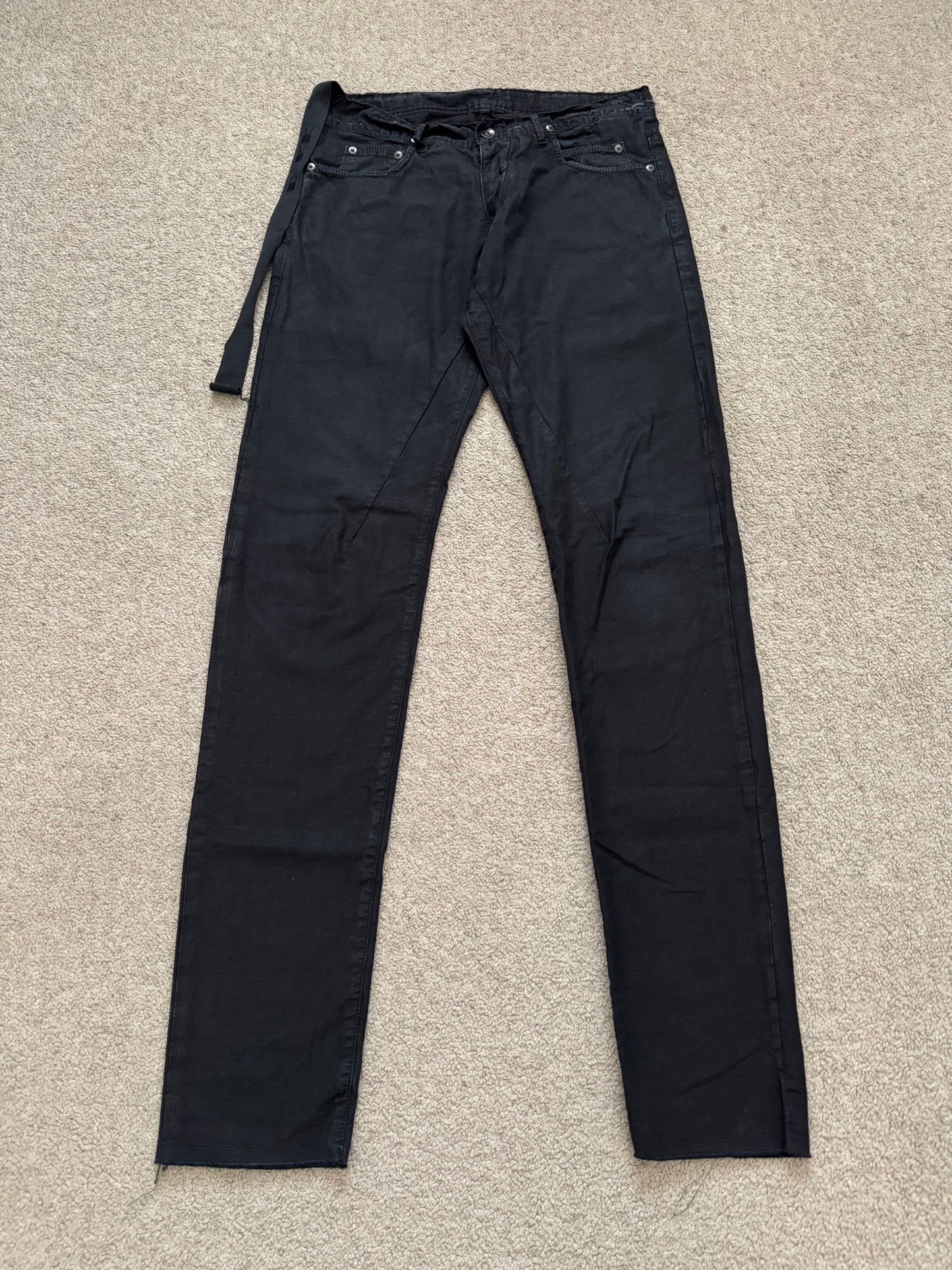 2010s Rick Owens DRKSHDW Black Waxed Ripstop Detroit Cut Pants