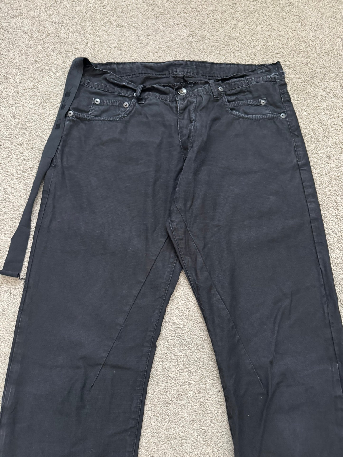2010s Rick Owens DRKSHDW Black Waxed Ripstop Detroit Cut Pants