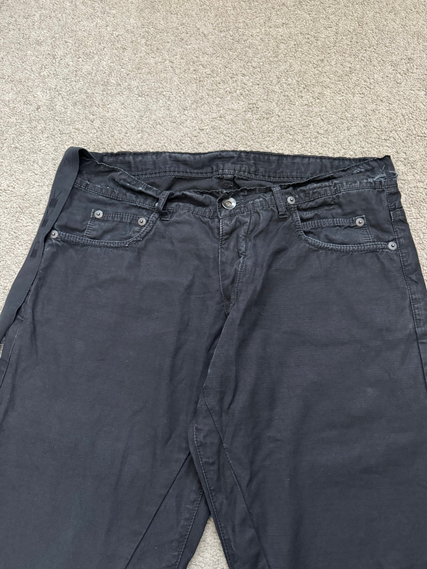 2010s Rick Owens DRKSHDW Black Waxed Ripstop Detroit Cut Pants