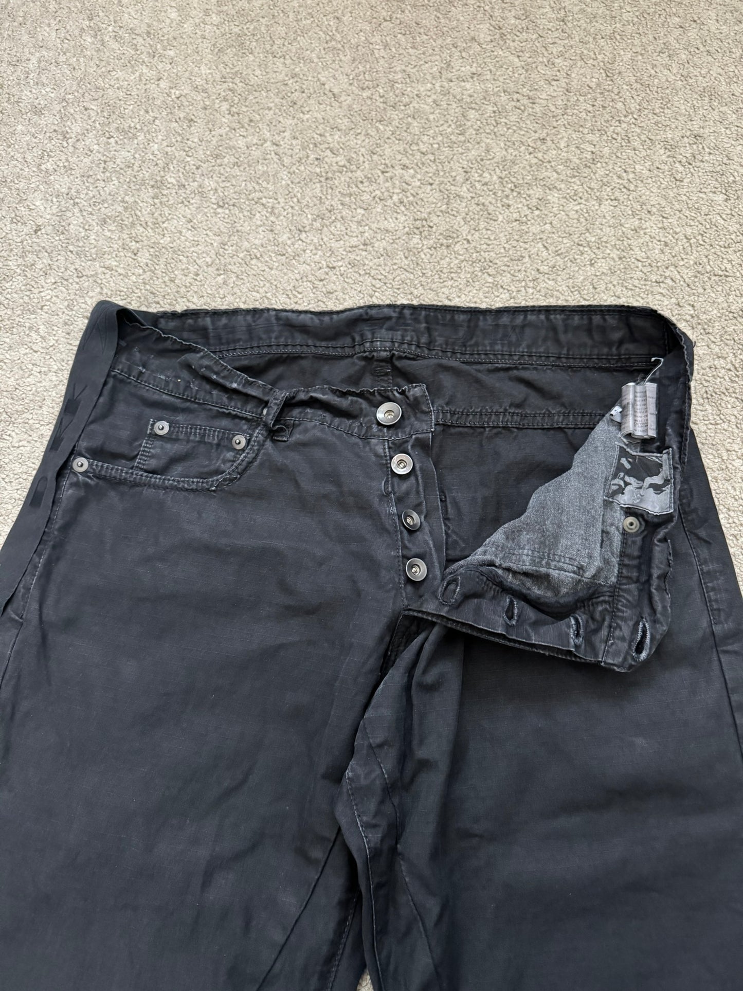 2010s Rick Owens DRKSHDW Black Waxed Ripstop Detroit Cut Pants
